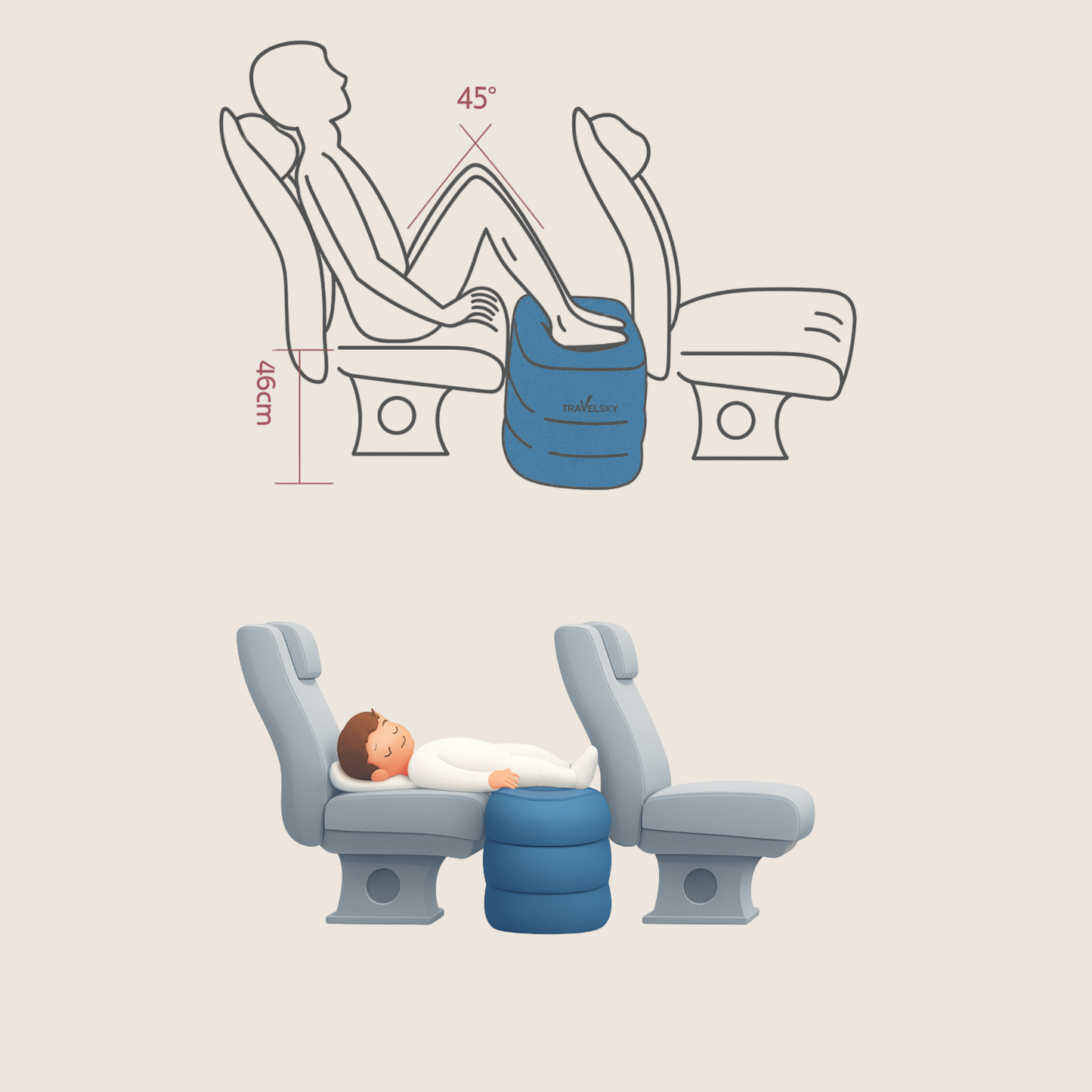 Travelsky® AirRest - Reposapiés Inflable Ajustable