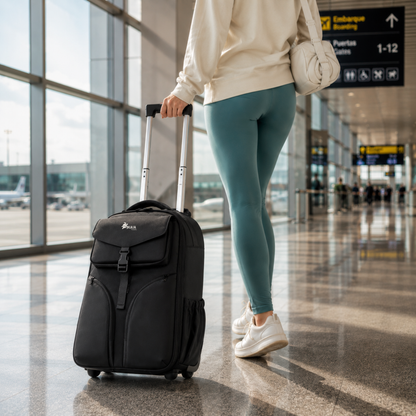 AirLock Roll™ desplazándose cómodamente en un aeropuerto gracias a sus ruedas silenciosas.