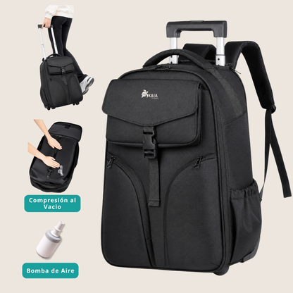 AirLock Roll™ de KAIA Travel, mochila con ruedas y sistema de compresión al vacío para viajes.