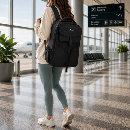 Persona utilizando la AirLock Roll™ como mochila gracias a sus correas acolchadas y ocultables.