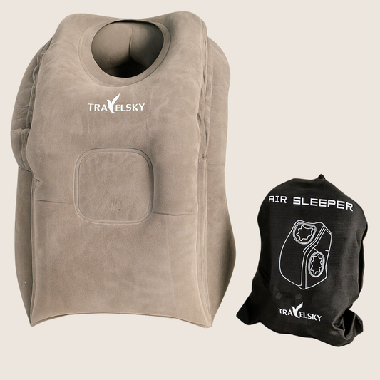 almohada inflable ergonomica air sleeper kaia travel con bolsa compacta