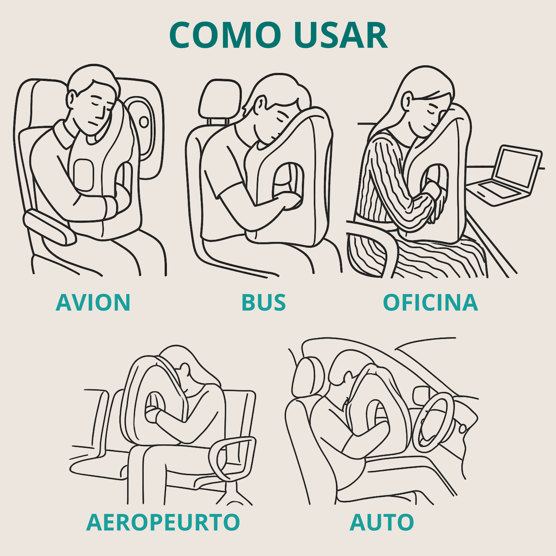 diagrama de usos de la almohada inflable ergonomica air sleeper