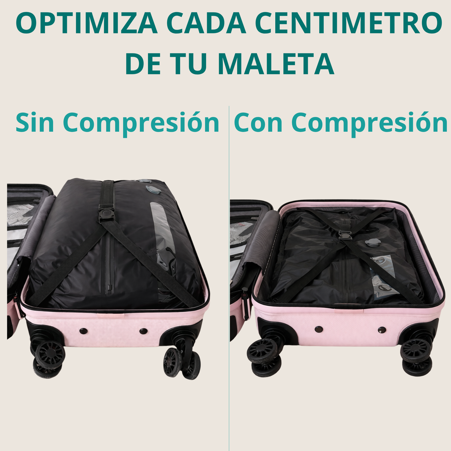 Antes y después de usar bolsa de compresión en ropa de viaje
