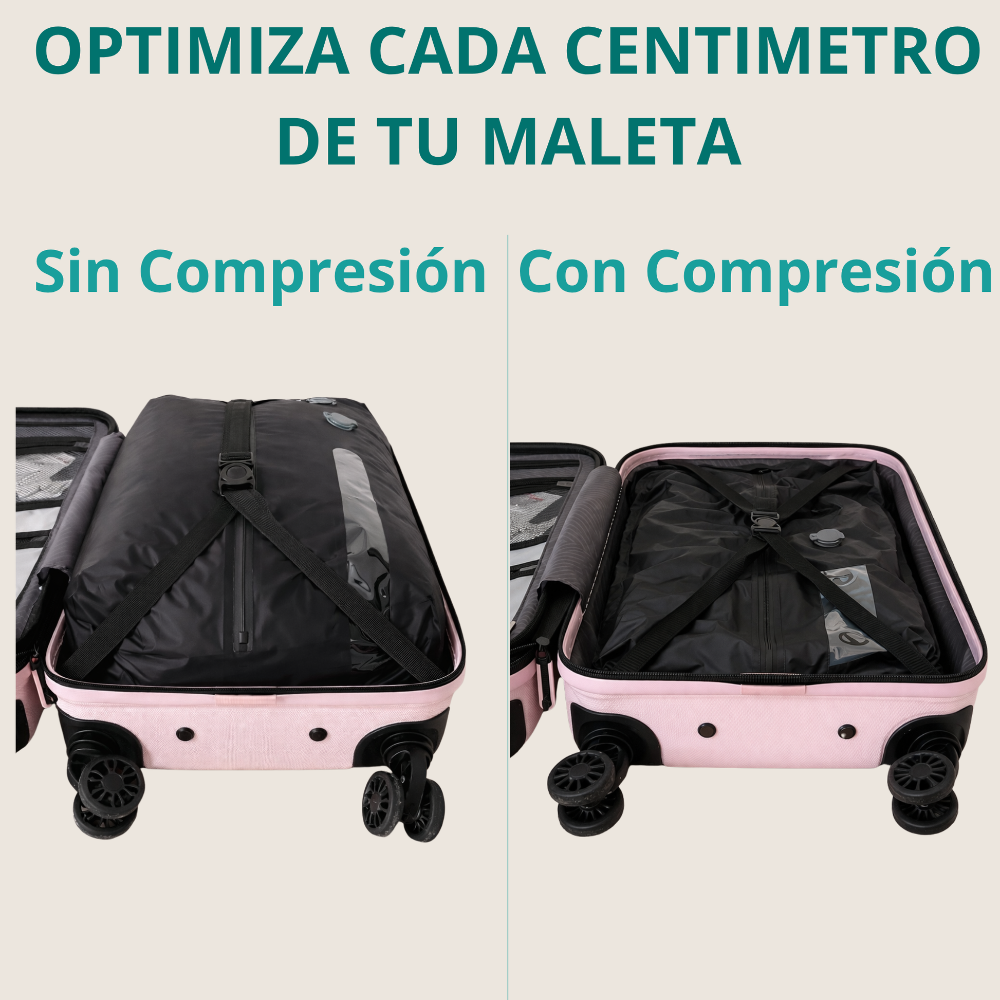 Antes y después de usar bolsa de compresión en ropa de viaje