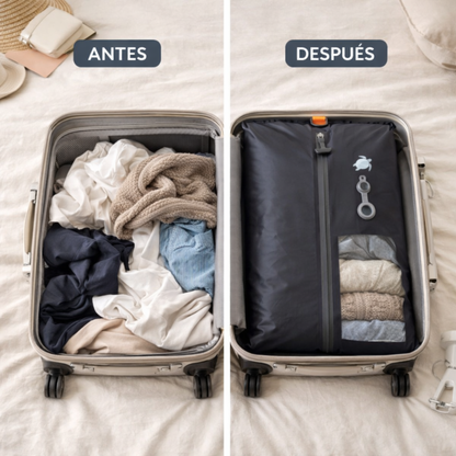 Bolsa de compresión al vacío dentro de maleta de viaje