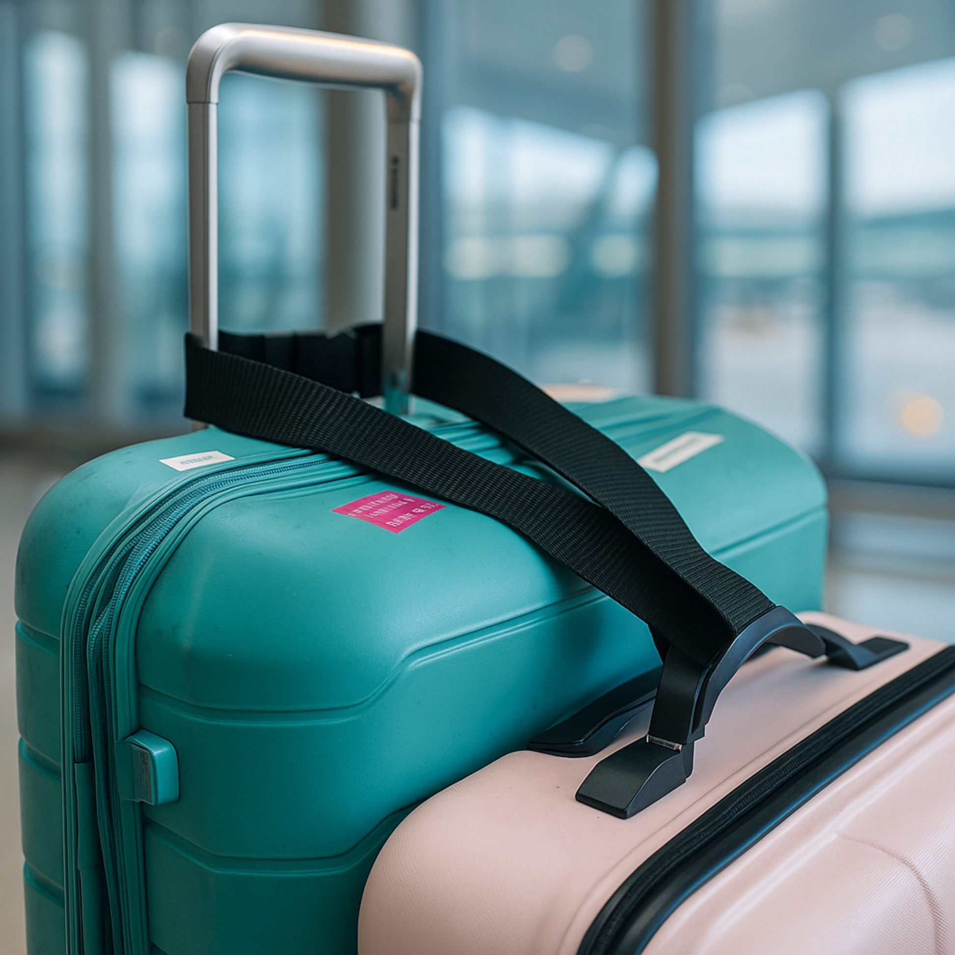 correa de equipaje luggagestrap sujetando dos maletas desde otro angulo