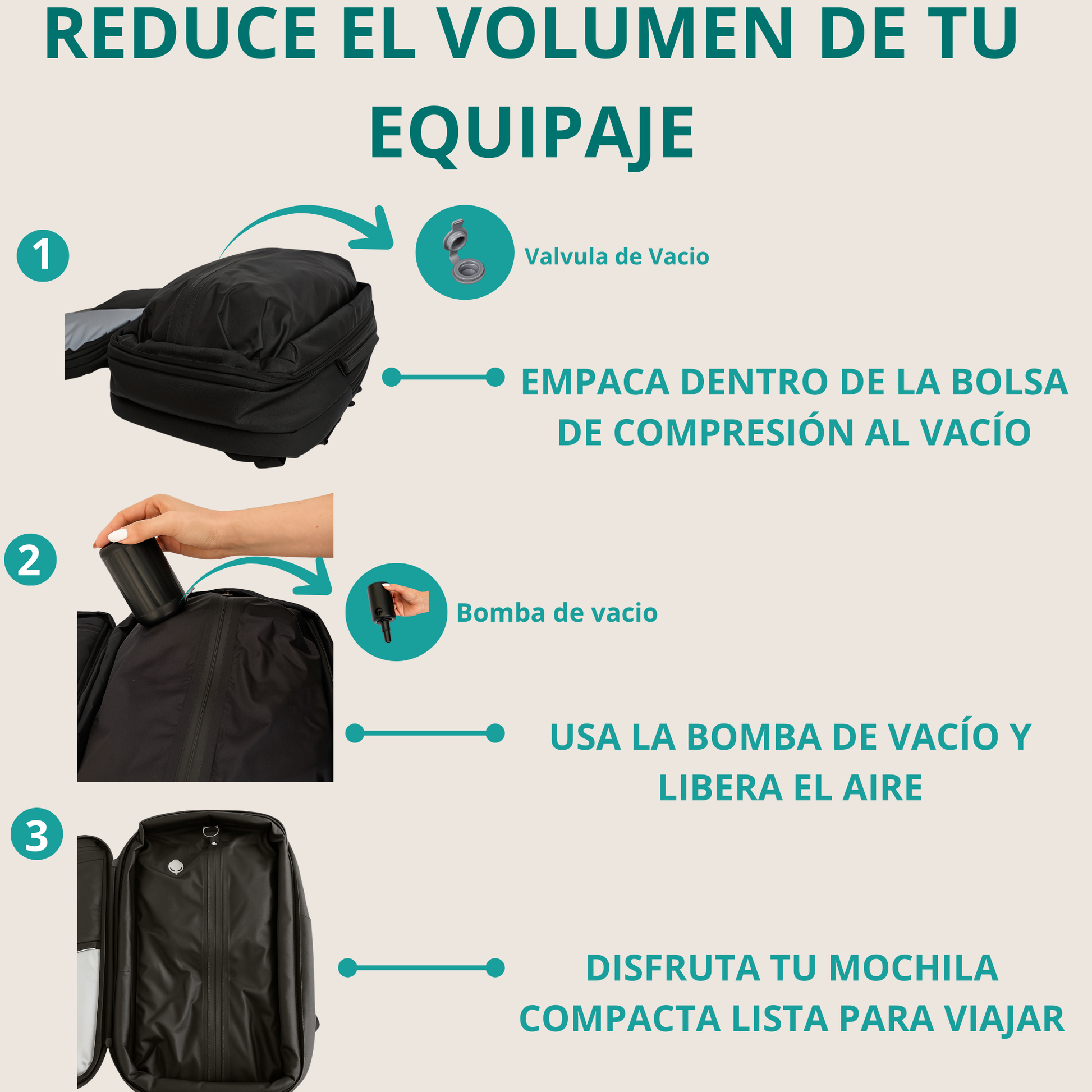 sistema de compresión al vacío de la mochila airlock pro
