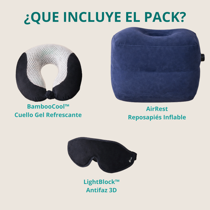 pack confort total de viaje kaia travel con accesorios de descanso