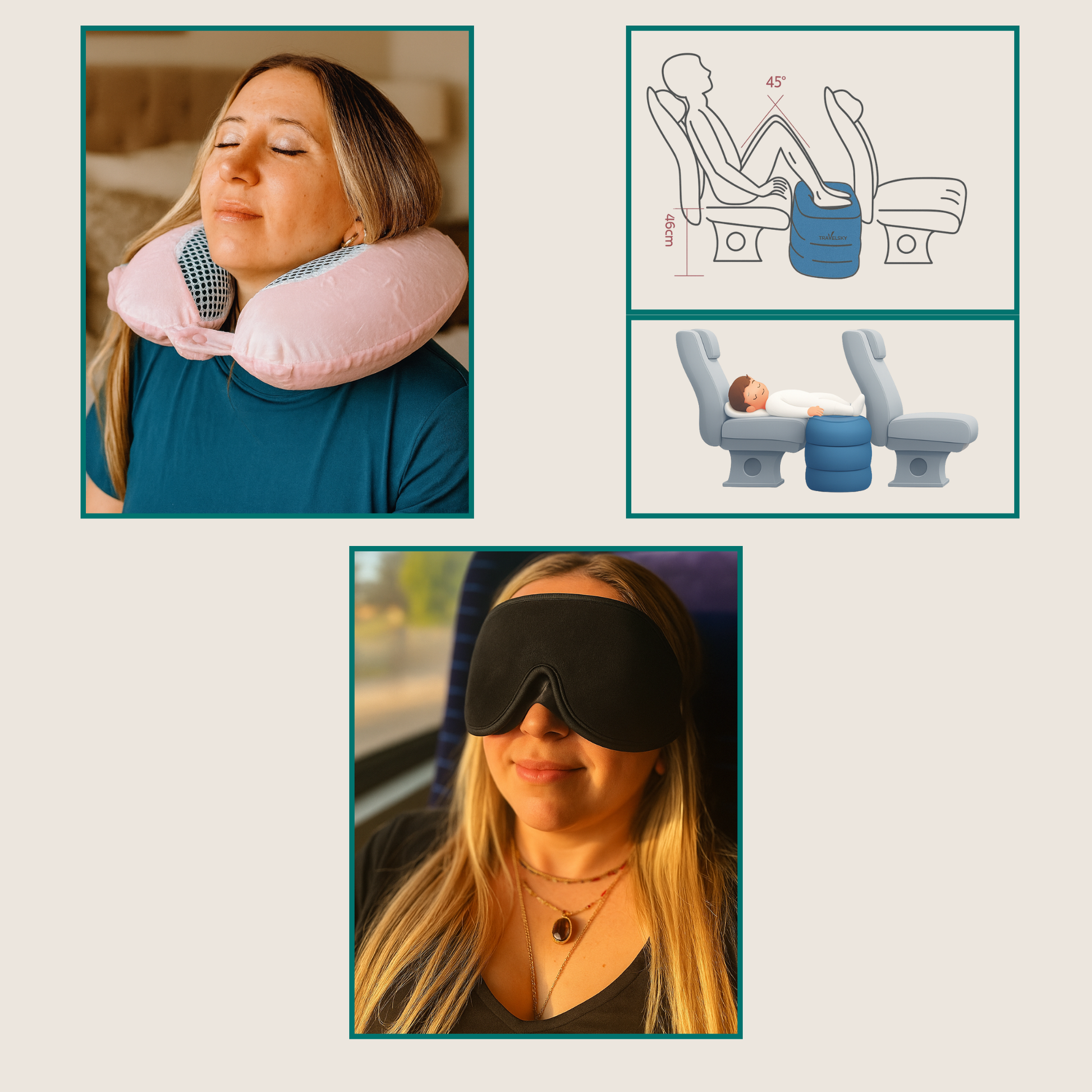 pack confort total de viaje kaia travel usado durante un viaje