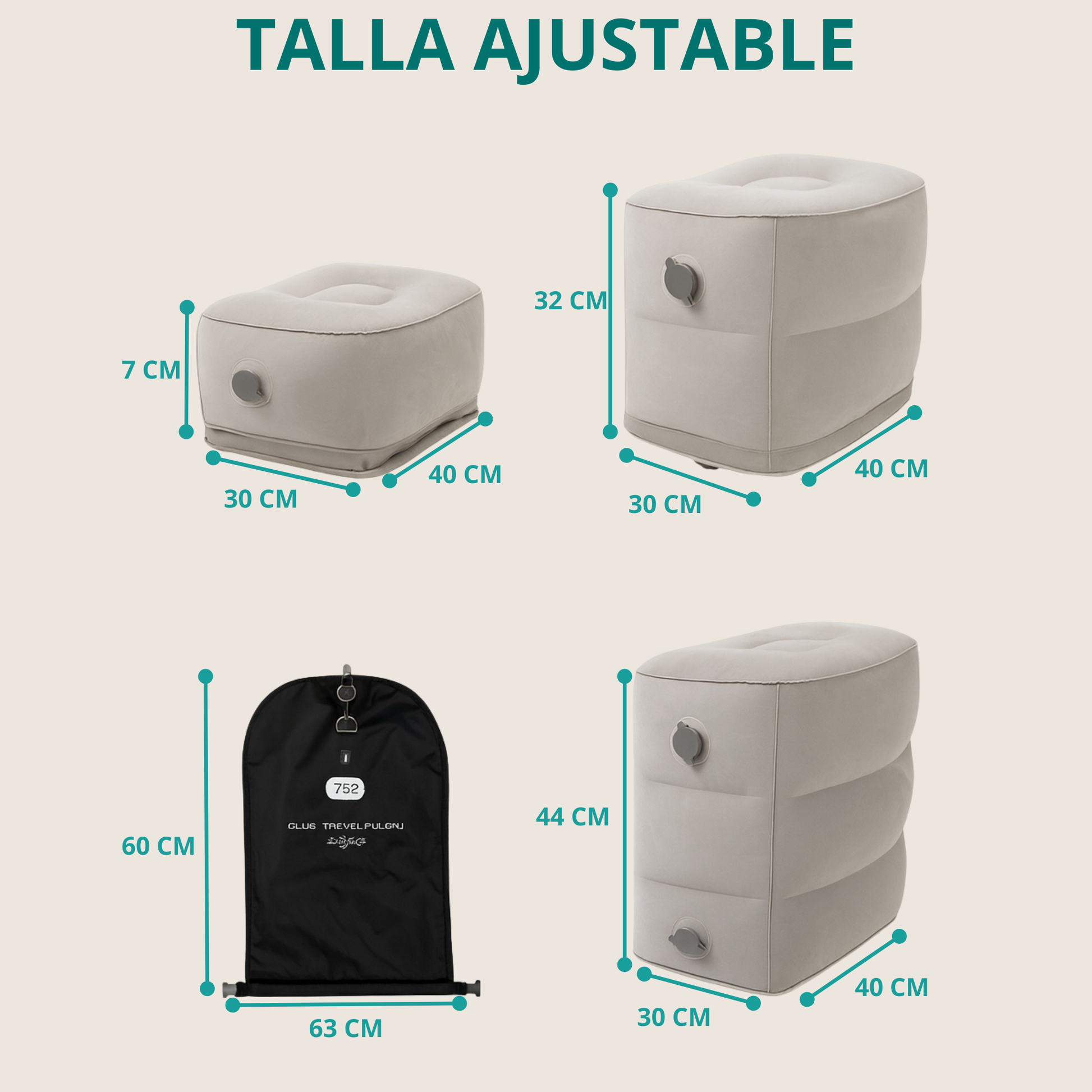 reposapies inflable airrest con dimensiones y altura ajustable