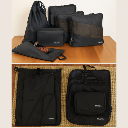 presentacion de las seis piezas del set organizador packpro vacio y completo